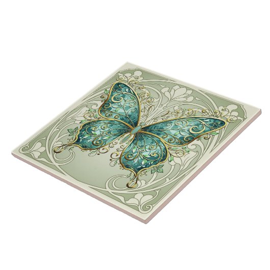 Art Nouveau Butterfly Pat#1 Teal ID1222 タイル (側面)