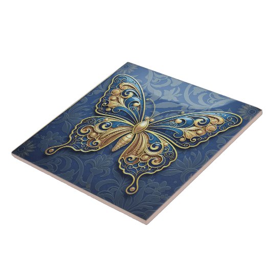 Art Nouveau Butterfly Pat#2 Blue ID1222 タイル (側面)