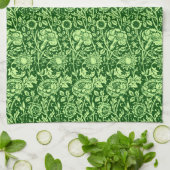 Art Nouveau Carnation Damask, Forest Green キッチンタオル (折り畳み)