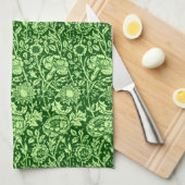 Art Nouveau Carnation Damask, Forest Green キッチンタオル (四つ折り)