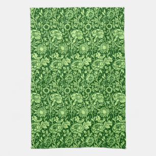 Art Nouveau Carnation Damask, Forest Green キッチンタオル