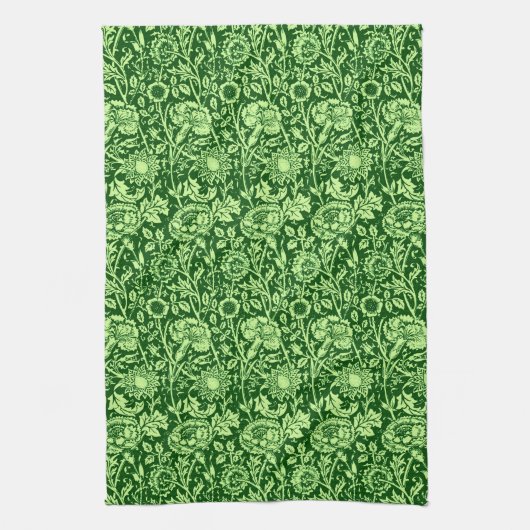 Art Nouveau Carnation Damask, Forest Green キッチンタオル (縦)