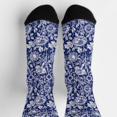 Art Nouveau Carnation Damask, Navy Blue and White ソックス (上部)