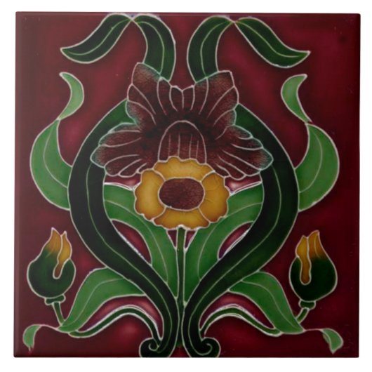 Art Nouveau Ceramic Fireplace Wall Tile タイル (正面)