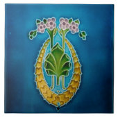Art Nouveau ceramic fireplace wall tile blue タイル (正面)