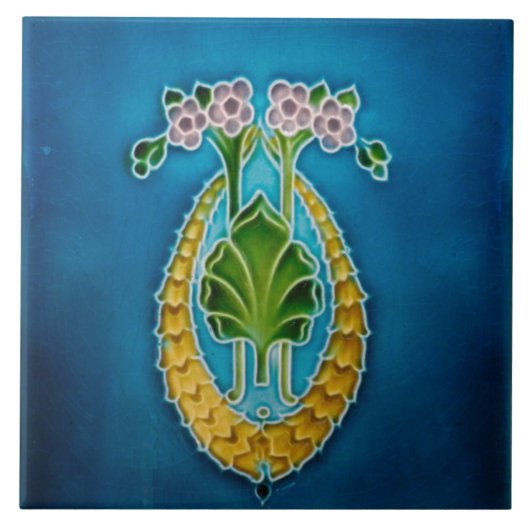 Art Nouveau ceramic fireplace wall tile blue タイル (正面)