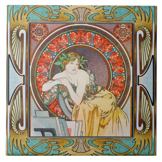 Art Nouveau Ceramic Tile Alphose mucha Design 15 タイル (正面)