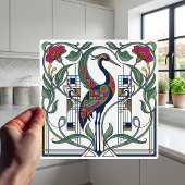 Art Nouveau Crane Floral Geometric Pattern Ceramic タイル