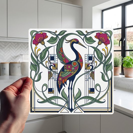 Art Nouveau Crane Floral Geometric Pattern Ceramic タイル