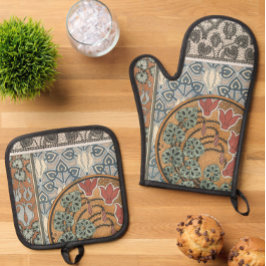 Art nouveau Cyclamen floral Eugene Grasset elegant 鍋つかみ&鍋敷きセット