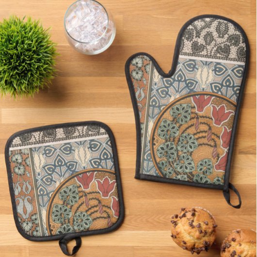 Art nouveau Cyclamen floral Eugene Grasset elegant 鍋つかみ&鍋敷きセット