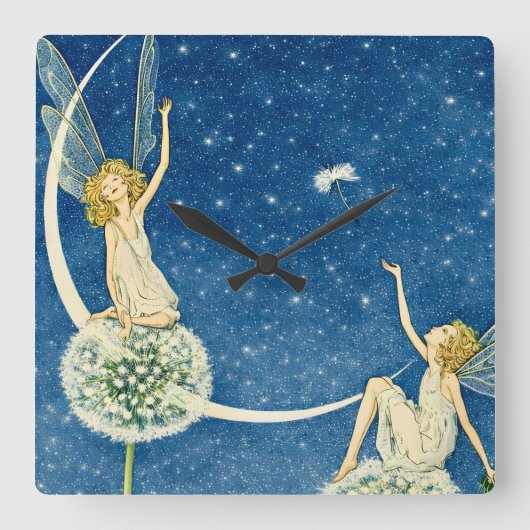 Art Nouveau Dandelion Fairy Illustration スクエア壁時計 (正面)