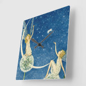 Art Nouveau Dandelion Fairy Illustration スクエア壁時計 (傾斜)