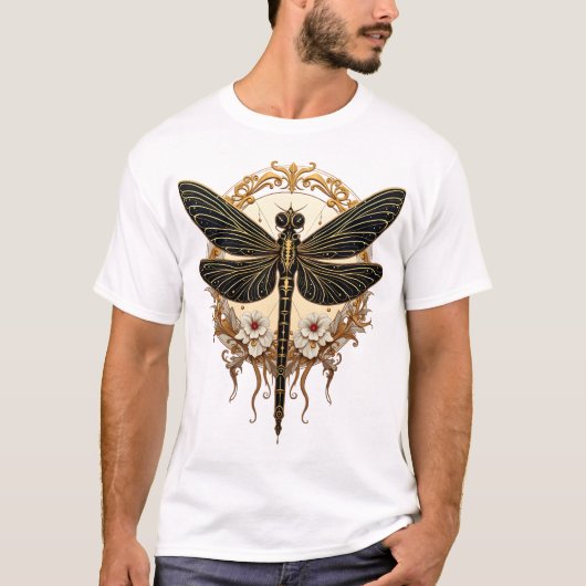 Art Nouveau Dragonfly Elegant Steampunk Tシャツ (正面)