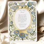 Art Nouveau Dusty Blue & Gold Roses Wedding 招待状