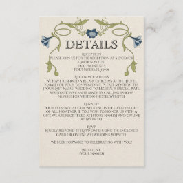 Art Nouveau Dusty Blue Navy Flowers Green Wedding エンクロージャーカード