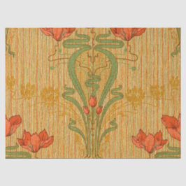 Art nouveau elegant floral poppy red gold green  薄葉紙