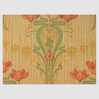 Art nouveau elegant floral poppy red gold green  薄葉紙
