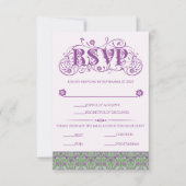 Art Nouveau Elegant Lovebirds Lilac 出欠カード (正面)