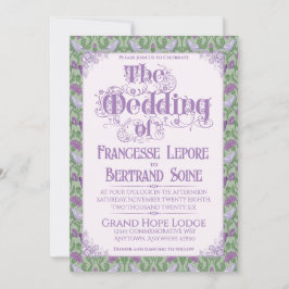 Art Nouveau Elegant Lovebirds Lilac 招待状