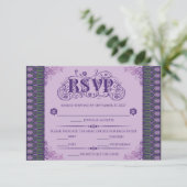 Art Nouveau Elegant Purple Thistle Border 出欠カード (スタンド正面)
