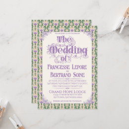 Art Nouveau Elegant Thistle Butter Yellow 招待状