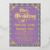 Art Nouveau Elegant Thistle Royal Lavender 箔招待状 (正面)