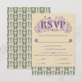 Art Nouveau Elegant Thistle Vintage Yellow 出欠カード