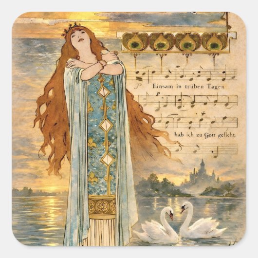 Art Nouveau Elsa Lohengrin Poster with Swans  スクエアシール (正面)