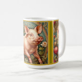 Art Nouveau Farmhouse Pig Mug コーヒーマグカップ (正面右)
