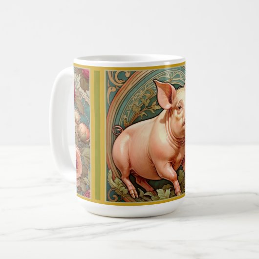 Art Nouveau Farmhouse Pig Mug コーヒーマグカップ (正面左)