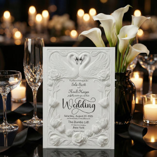 Art Nouveau Faux Embossed Swan Wedding 招待状