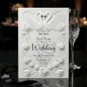 Art Nouveau Faux Embossed Swan Wedding 招待状