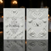 Art Nouveau Faux Embossed Swan Wedding 招待状