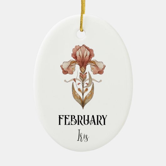 Art Nouveau February Birth Flower Iris Birthday セラミックオーナメント (正面)