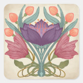 Art Nouveau Floral Emblem Sticker スクエアシール (正面)