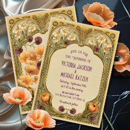 Art Nouveau Floral Frame Wedding Invitation 招待状