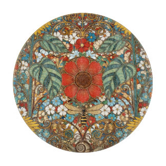 Art Nouveau Floral Garden – Sunflowers, Bee カッティングボード