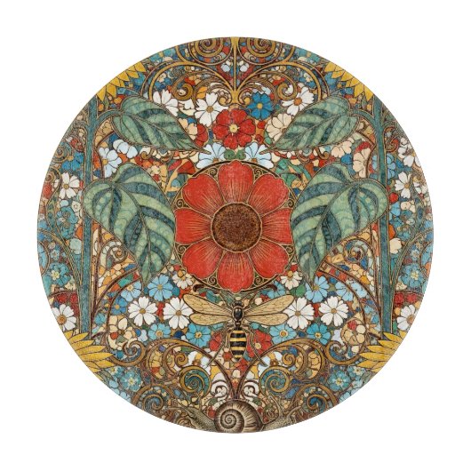 Art Nouveau Floral Garden – Sunflowers, Bee カッティングボード (正面)