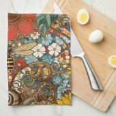 Art Nouveau Floral Garden – Sunflowers, Bee キッチンタオル (四つ折り)