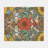 Art Nouveau Floral Garden – Sunflowers, Bee フリースブランケット (正面(横))