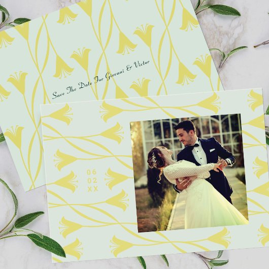 Art Nouveau Floral Lily Save The Date Announcement 招待状