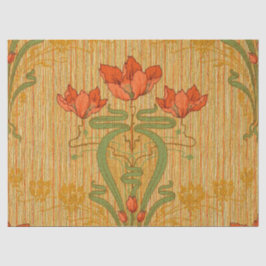 Art nouveau floral poppy red gold green elegant  薄葉紙