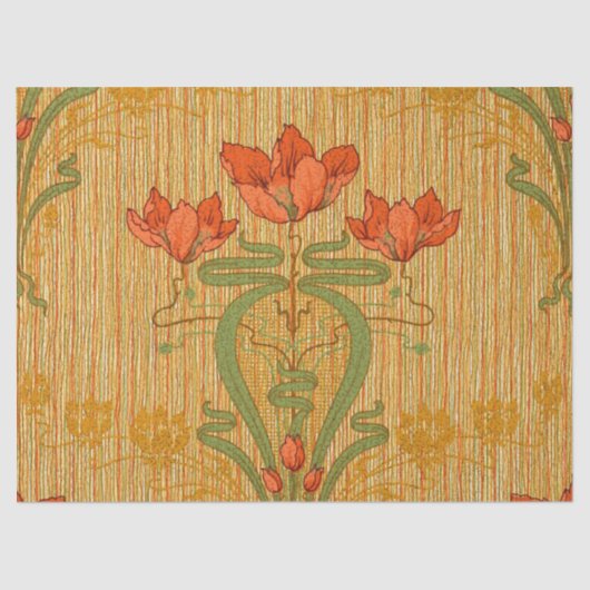 Art nouveau floral poppy red gold green elegant 薄葉紙 (正面)