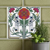 Art Nouveau Floral Rose Geometric Art Design タイル