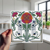 Art Nouveau Floral Rose Geometric Art Design タイル