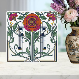 Art Nouveau Floral Rose Geometric Art Design タイル