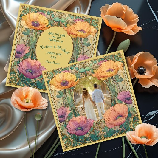 Art Nouveau Floral Save the Date Photo 招待状