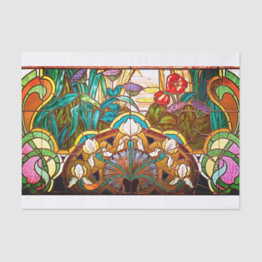 Art nouveau floral stained glass look window  薄葉紙 (正面)