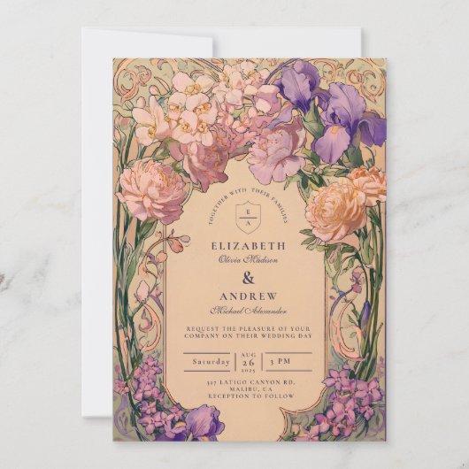 Art Nouveau Floral Wedding 招待状 (正面)